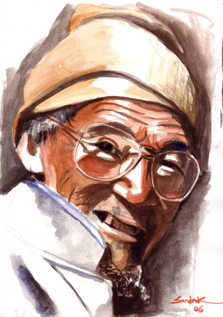 Homme a lunettes watercolor on paper